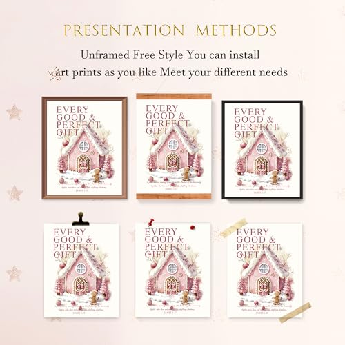 LARTSFRO Coquette Pink Christmas Gingerbread House Gifts Wall Art Decor Posters, Cute Christmas Gingerbread Man Christian Room Bathroom Bedroom Dorm Wall Art Decor Aesthetic for College Teen Girls Gifts, Inspirational Bible Verses Gingerbread Wall Decor,