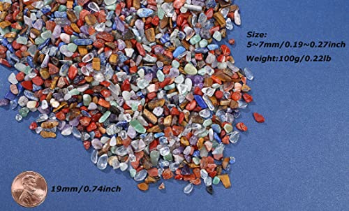 LAIDANLA Decorative Tumbled Gravel Chakra Colorful Crystals Chip Polished Bulk Natural Gem Aquarium Gravel Rocks Pebbles Fish Tank Gravel Vase Filler Succulents Terrarium Supplies 100g - color: Chakra, size: 0.22 Pound-（0.2"-0.28"）