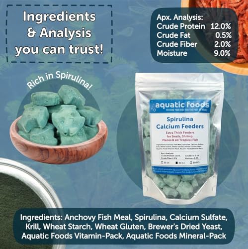 Spirulina Enriched Calcium Feeders for Shrimp, Snails, Crabs, Crayfish, Pleco, Catfish, All Tropical Fish…25 Count Bag