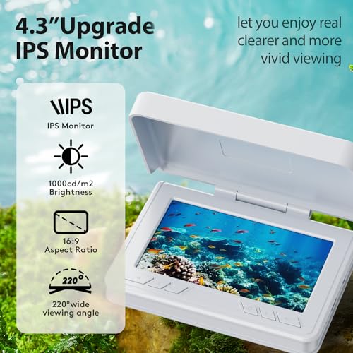 FOURQ Fishing Camera, 220° Ultra-Wide HD Underwater Fishing Camera with 4.3" LCD & IR Night Vision, 5000mAh Rechargeable Battery 100ft Cable for Ice Lake Boat Kayak Fishing - size: 100FT