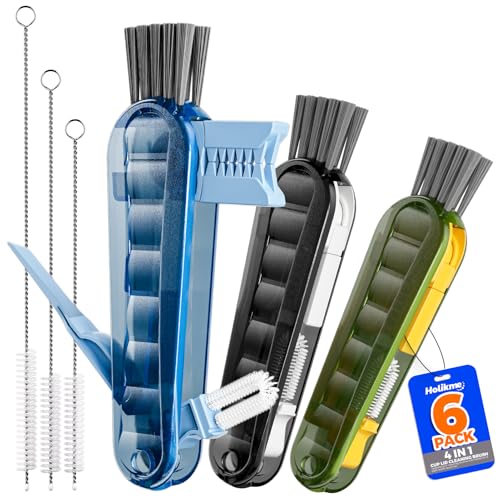 6 PACK Holikme 4 in 1 Cup Lid Cleaning Brush Set with 3 Straws, Multifunctional Bottle Brush, Silicone Cup Lid Gap Cleaner, Durable Bristle Crevice Cleaning Brush,Flat End Brushes,Navy & Black & Olive - color: Navy & Black & Olive