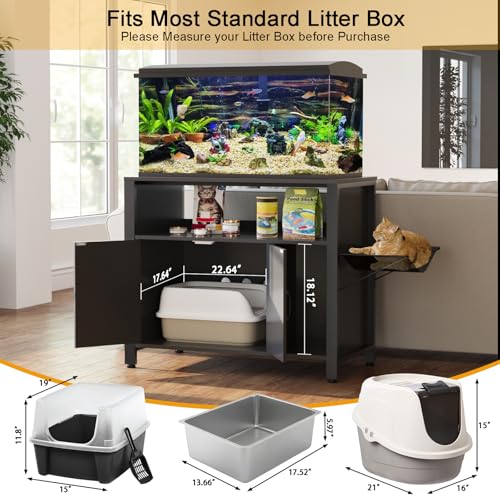 GDLF 40 Gallon Breeder Tank Stand，40–50 Gallon Fish Tank Stand with Hidden Cat Litter Box Cabinet and Cat Perch,36.6"x18.9"Tabletop, 660 LBS Capacity - size: 40-50 gallon