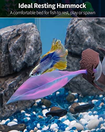 Uniclife Betta Leaf Hammock Soft Aquarium Rest Bed Fish Breeding Playing Pad with Suction Cup and Lifelike Bark Ornament Colorful Silicone Decoration for Fish Tank Landscape, 2 Pack - color: Pink, size: Leaf Hammock