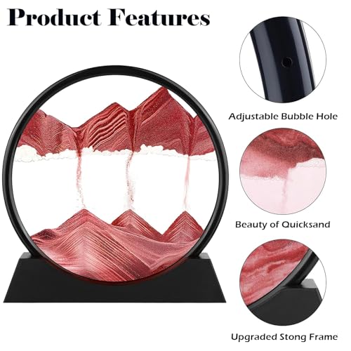 Moving Sand Art Picture - Round Glass 3D Deep Sea Sandscape - 3D Quicksand Painting Decor - Relaxing Home Decoration Desk Figurine for Office, Home, Desk, Mantle, Bookshelf - (Red, 12 in) - color: Red, size: 12in