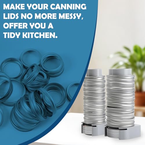 Mason Jar Lid Organizer Wall Mount with Sticky Hook, Canning Lids Holder Compatible with Regular and Wide Mouth, Hold 12 Lids and 12 Bands per Pack (Set of 2) - Grey