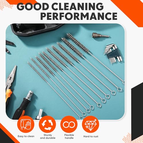 10 Pcs Wire Tube Brushes Bulk for Cleaning Pipe Tube Brass Stainless Steel Round Wire Brush for Auto Parts Christmas, Bottles, Tubes, 5 Sizes (Silver) - color: Silver