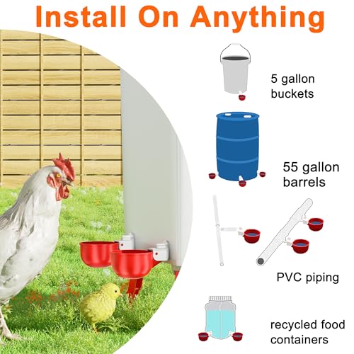 ZenxyHoC Chicken Waterer Cups, 6 Pack Automatic DIY Chicken Water Cup with 3/8'' Hole Saw