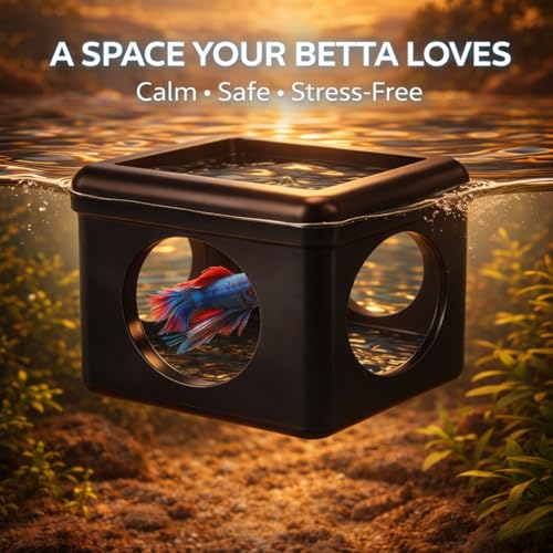 Black Floating Betta Fish Hideout with Round Holes & Window – Floating Cave Hammock, Feeding Platform & Resting Tunnel – Betta Fish Shelter for Nano Tanks, Bowls & Small Aquariums - color: C: Black