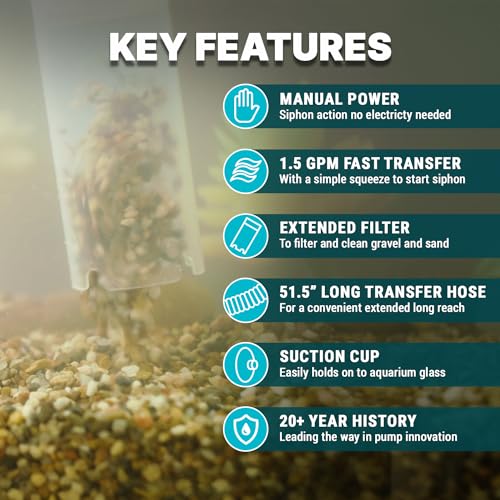 TERA PUMP Aquarium Gravel Cleaner for 10-20 Gallon Tanks - BPA-Free, Siphon with Flow Controller, Extendable No-Spill System for Freshwater and Saltwater