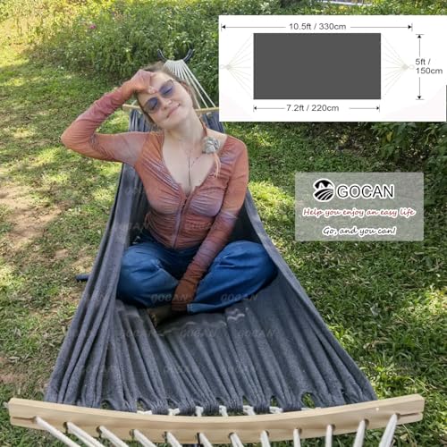 GOCAN Double Hammock 2 Person Extra Large 220x150cm Total Length 330cm Load 500lb Canvas Cotton Hammock for Patio Porch Garden Backyard Lounging Outdoor and Indoor with Removable Spreader bar - color: Dim Grey