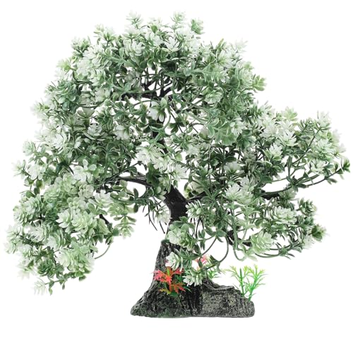 Healeved Aquarium Artificial Tree Decor Realistic Fish Tank Landscaping Ornament for Home Decoration Premium Craft for Aquatic Plants and Desktop Decor - color: White Green, size: 26.00X26.00X5.50CM