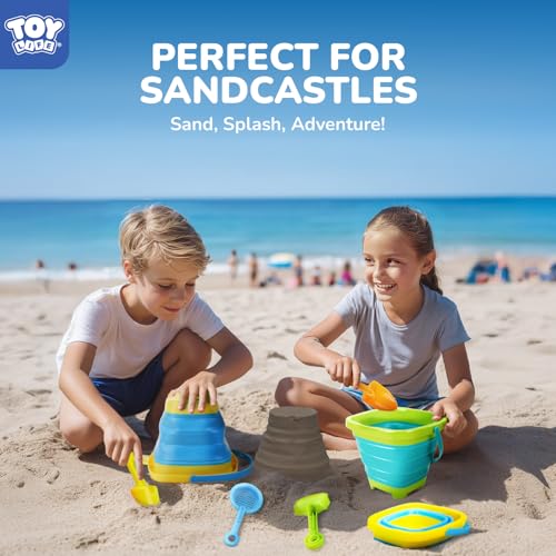 TOY Life Collapsible Beach Toys for Kids with 4 Silicone Collapsible Sand Buckets & 8 Shovels & Mesh Bag, Travel Beach Essentials for Kids Sand Toys Toddlers, Sandbox Toys for Boys Girls Ages 3-5 4-8 - color: Assorted 4 Collapsible Bucket Beach Toys