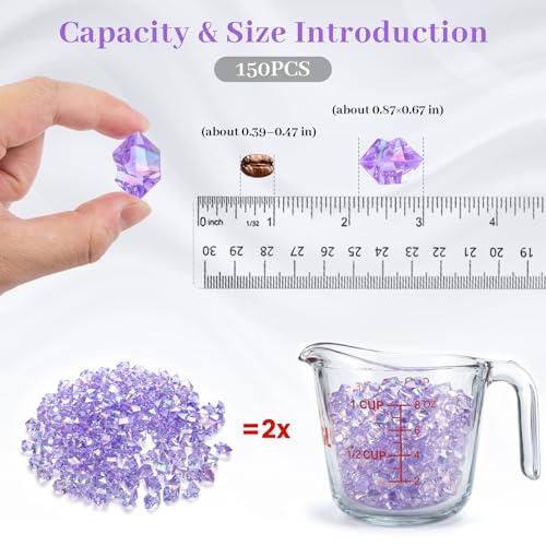 DomeStar 150PCS Purple Fake Ice, Fake Diamonds Sparkling Plastic Gems Vase Fillers for Centerpieces Wedding Party Decoration Table Scatter Display - color: Bright Purple