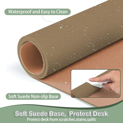 Boutilon Leather Desk Pad Protector,Non-Slip Mouse Pad,Laptop Desk Pad,Office Mouse Mat,Waterproof Leather Desk Blotter,Desk Writing Pad for Office and Home (S-Dark Apricot,24"x 14") - color: Dark Apricot, size: S 24" x 14"