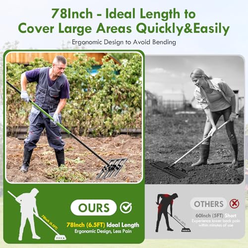 Seeutek Lawn Leveling Rake, 35" x 10" Heavy Duty Yard Leveling Rake Tool with 0-180° Adjustable Handle, 6.5FT Steel Handle Lawn Leveler for Yard Garden Golf, Ease Level Soil Sand Dirt Surface - size: 35"*10"