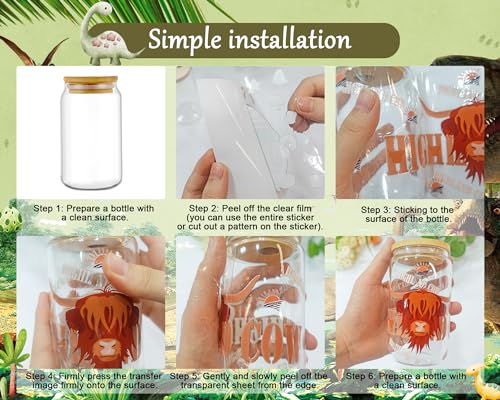 Rngmsi UV DTF Cup Wraps - 8 Sheets Dinosaur UV DTF Wraps for 16 oz Glass Cups DIY Wood Crafts Water Bottle - style: Dinosaur