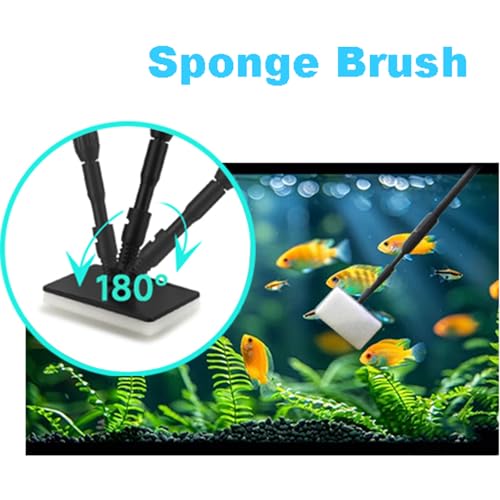 Carefree Fish 4IN1 Aquarium Cleaning Tools Long Handle Adjustable Length 18~24Inch Fish Tank Cleaner Kit Algae Scraper Scrubber Brushes Set - size: 18~24In