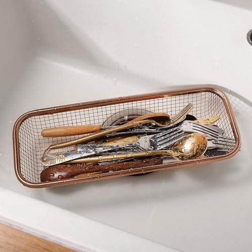 2Pack Stainless Steel Tumbler Cup Lid Organizer Inside Cabinet, Mason Jar Lid H, Rectangular Basket for Storage of Silverware, Chopsticks, straws and Utensils, Rosegold - style: RoseGoldModern-2pack