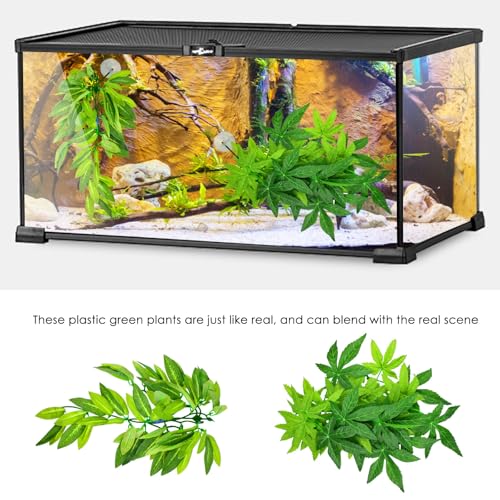 KATUMO Reptile Plants, 3PCS Amphibian Hanging Plants with Suction Cup for Lizards, Geckos, Bearded Dragons, Snake, Hermit Crab Tank Pets Habitat Decorations - color: Green