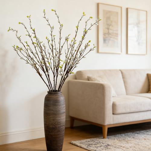 4 Pcs 37.8Inch Artificial Pussy Willow Branches for Vases 8 Branches Long Stem Faux Pussy Willow Stems for Home Office Kitchen Wedding Bridal Party Indoor Outdoor Table Vase Filling Decor - color: 37.8inch White, size: 4 PCS