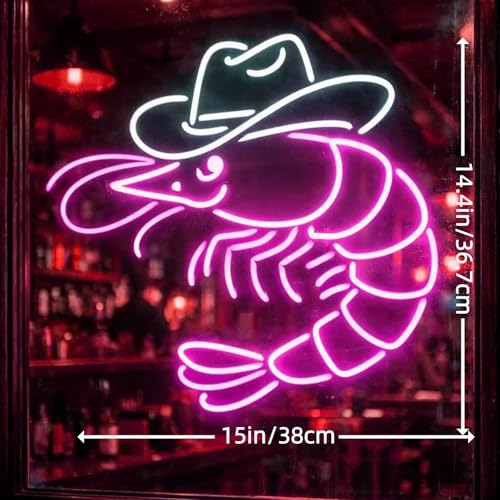 Cowboy Shrimp LED Neon Sign, Western Shrimp Neon Sign, Seafood Shop Accent, Bar Game Room Decor, For Bar, Restaurant, Seafood Shop, Man Cave, Western Decor, Gifts for Seafood Lovers