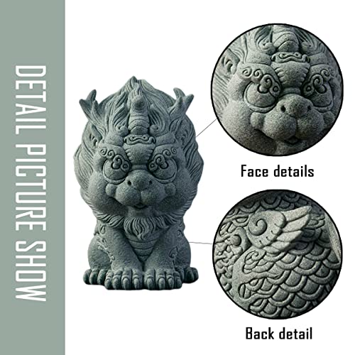 livelyfish Feng Shui Guardian Chi Lin/Kylin/Qi Lin Statue Sandstone Figurine Wealth Good Luck Sculpture Chinese Decor for Fish Tank Aquarium Garden & Patio Micro Yard Bonsai Decoration (S) - size: Small