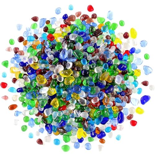 Rainbow Glass Stones, 1Lb/460g Irregular Sea Glass Pebbles Non-Toxic Artificial Crystal Stones for Handmade Artwork/Vase Filler/Terrarium Flowerpot Aquarium Turtle Tank Decoration, Multicolored