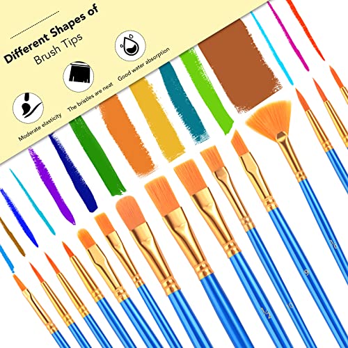 AROIC Acrylic Paint Brush Set, 30 pcs Nylon Hair Paint Brushes for All Purpose Oil Watercolor Face Body Rock Painting Artist, Small Paint Brush Kits for Kids Adult Drawing - color: Blue, size: 30pcs-2