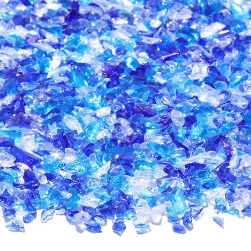QYGL Crushed Glass - 2.1LB Blue Mixed Broken Glass Pieces 3-6mm, for Resin Art, DIY Crafts, Home Decor, Vase Fillers, Tabletop Fire Pit, and Aquarium Rocks - color: Cobalt Blue, Aquamarine, White