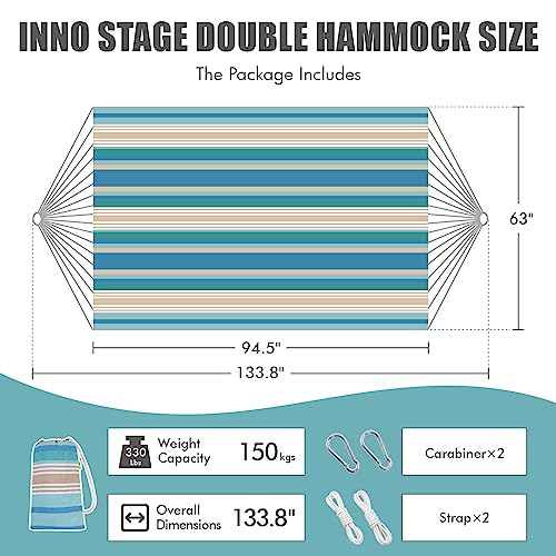 INNO STAGE 2 Persons Hammock with Tree Straps - Brazilian Double Hammocks, Portable Hanging Camping Bed for Patio, Backyard, Porch, Outdoor and Indoor Use Soft Cotton Carrying Bag, Blue, XX-Large - color: Blue, size: XX-Large