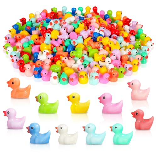 Arcimatto 240 Pack Mini Ducks Tiny Resin Duck Bulk, Decor Duck Figures for Miniature Dollhouse Decor Garden Aquarium Potted Ornament, DIY Charm Crafts Hide and Seek Prank Party Favor Toys Gag Gifts - style: Colorful Ducks