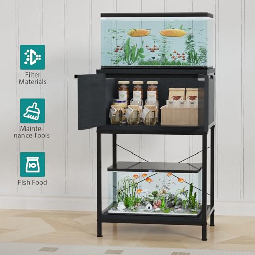 5-10 Gallon Fish Tank Stand, Aquarium Stand with Cabinet Storage for Aquarium Stand, Cabinet for Fish Tank Accessories Storage, Heavy Duty Tank Stand for Home Office Turtle Reptile Tank Stand - color: Black