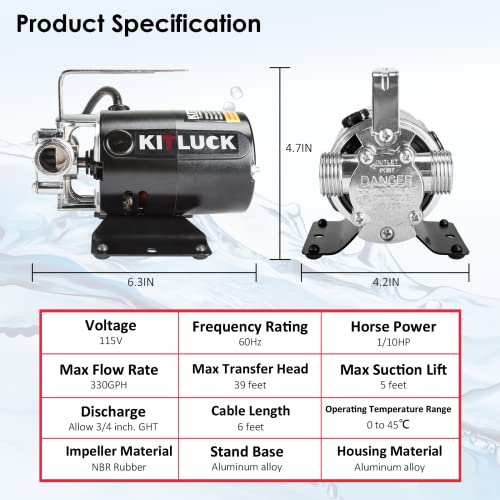 Water Transfer Pump, 115V 1/10HP 330GPH Utility Water Pump Electric With 6ft Suction Hose Kit, Portable Small Water Pump For Pool Draining, Removing Water From Rain Barrel, Aquariums, etc. - style: 1/10HP