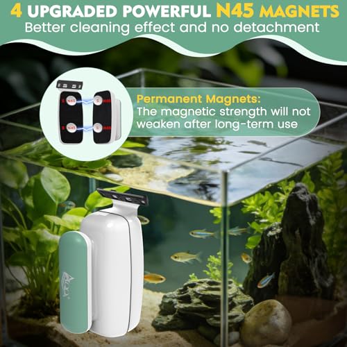 AQQA Aquarium Magnet Glass Cleaner - Enhanced Magnetic Fish Tank Cleaner with 2 Types of Blades, Self-Floating Aquarium Glass Scrubber Algae Scrapers for up to 0.5" Thick Glass/Acrylic Aquariums (M) - size: M for less than 0.5" (12.7mm) thickness