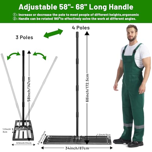 Lawn Leveling Rake 34"x10",Lawn Leveling Tool with 68" Long Adjustable Stainless Steel Handle for Leveling Soil,Grass,Sand or Dirt,Heavy Duty Lawn Leveler for Backyard,Garden,Golf Course,Farm,Pasture - style: 34"x10"