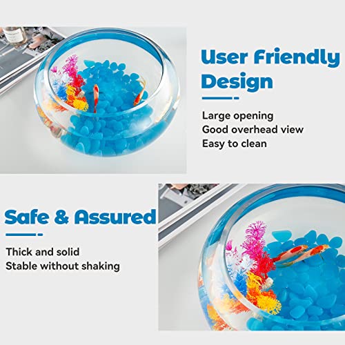 2 Gallon Glass Fish Bowl with Decor, Include Fluorescent Stones & Colorful Plastic Trees, High White Glass for Clear View, Small Fish Bowl/Vase/Aquarium for Betta Fish/Goldfish, Nice Home Décor - color: 2 gal fish bowl