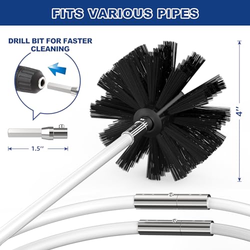 PetOde 32 Feet Dryer Vent Cleaner Kit, Enhanced Flexible Quick Snap Brush with Drill Attachment for Effective Cleaning, 360 Degree Rotation Without Loosening, Use with or Without a Power Drill - size: 32FEET