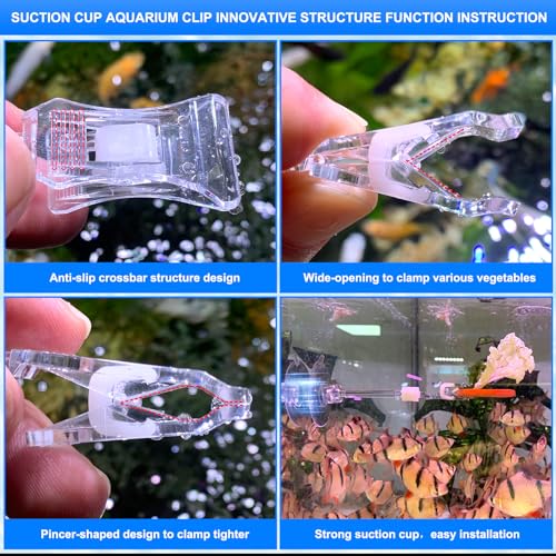 4pcs Suction Cup with Clip Aquarium Suction Cup Clips Seaweed Fish Feeding Clip Saltwater Aquarium Veggie Feeder clamp Fish Accessories (4pcs Suction Cup with Long Clip) - size: 4pcs suction cup with long clip