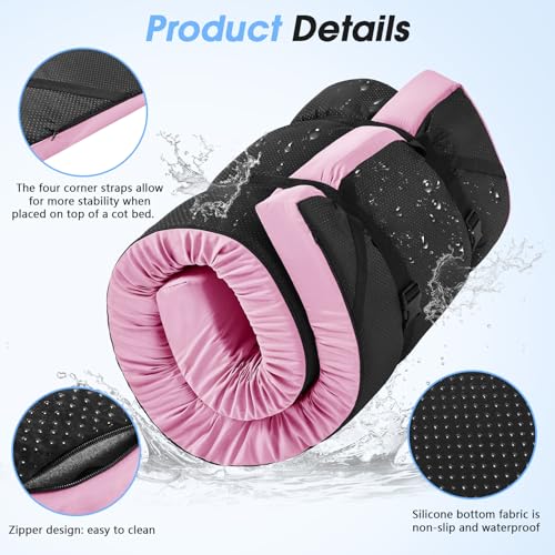 CYMULA 3 Inch Memory Foam Camping Pad, Camping Essentials Roll Up Floor Mat for Car Camping, Cot, Tent, Truck, Travel and Guest Use, Non-Slip Waterproof Bottom, Removable Cover - color: PINK, size: Small Cot:63*25*3