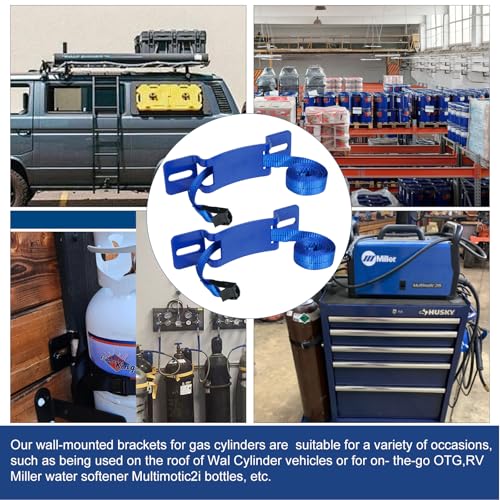 2PCS Gas Cylinder Wall Mounted Brackets, with 59 inches Safety Nylon Belt, Steel Propane Tank Holder, Heavy Duty Oxygen Nitrogen Tank Bracket for OTG Rv Water Softener - Blue - color: Blue