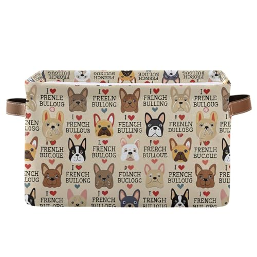 French Bulldog Pattern Rectangle Storage Bin, 15 x 11 x 9.5 in, Collapsible Organizer Storage Basket for Home Décor - color: French Bulldog Pattern, size: 1 PCS