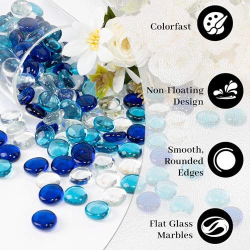 Blue Mixed Flat Glass Marbles, 0.97 lb Transparent Vase Filler Pebbles Gems, Decorative Glass Beads for Vases, Table Scatter, Crafts, Floral, Mancala Stones, Aquarium Rocks for Fish Tank - color: Blue Mixed