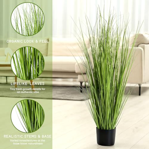 Jexine 2 Pieces Tall Artificial Grass Plant Potted Artificial Greenery Floor Plants Fake Pampas Grass Tall in Pot for Housewarming Gift House Garden Bathroom Lobby Indoor Outdoor (Spring,4 ft) - color: Spring, size: 4 ft