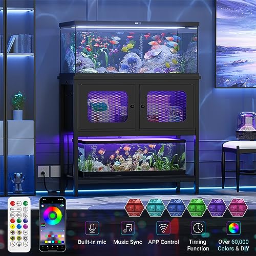 iSunirm 40-50 Gallon Fish Tank Stand, Aquarium Stand with Cabinet Accessories Storage, Heavy Duty Metal Frame, Reptile Terrarium Stand, 37.5" L*18.89" W Tabletop, 880LBS Capacity, Black