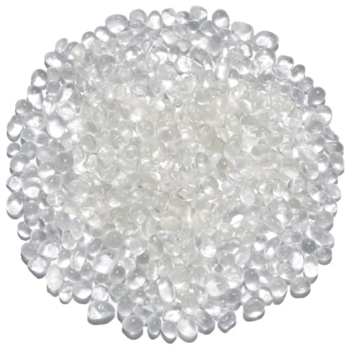 QYGL 0.55LB White Clear Glass Pebbles, Tumbled Sea Glass Stones for Vase Fillers, Fish Tank Gravel, Aquarium Rocks, DIY Crafts, Plant Pots, Wedding & Home Decor, Transparent Glass Gemstones - color: White