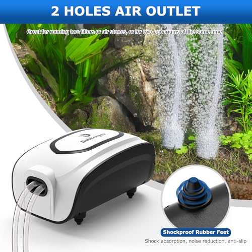 Fishkeeper 5W 90GPH High-Output Aquarium Air Pump, Ultra-Quiet Dual Outlet Adjustable Oxygen Aerator Pump for 1-160 Gallon Fish Tank Bubbler with Air Stones & Check Valves & Y-Splitter - color: White, size: 5W for 1-160 Gallon