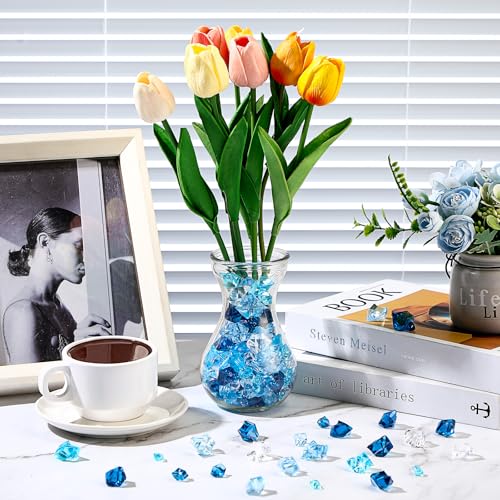 Syhood 570 Pcs 5 Sizes Mixed Blue Fake Crushed Ice Rocks Blue Aquarium Rocks Plastic Gemstone Diamond Acrylic Crystal Gems for DIY Craft Wedding Table Scatter Vase Fillers Fish Tank Decor Centerpieces - color: Blue Series