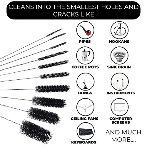 10" Lab Tube Cleaning Brush Set (5-Pack Large) - Flexible Stainless Steel Handles & Heavy Duty Nylon Bristles for Test Tubes, Bottles, Pipes, and Detailing, Green - color: Green, size: Large 5 Pack (8mm 12mm 16mm 20mm 24 mm)