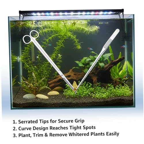 3Pcs Aquascaping Tools, Stainless Steel Aquarium Plant Tools with Straight & Curved Tweezers and Curved Scissors for Aquatic Plant Care & Tank Maintenance - Aquascape