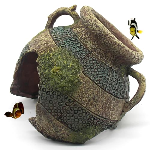 relaqcc Aquarium Decor Ruins Leaning Vase Hideaway Cave, Betta Fish Tank Accessories for Goldfish, Shrimp, Conch, Cichlid